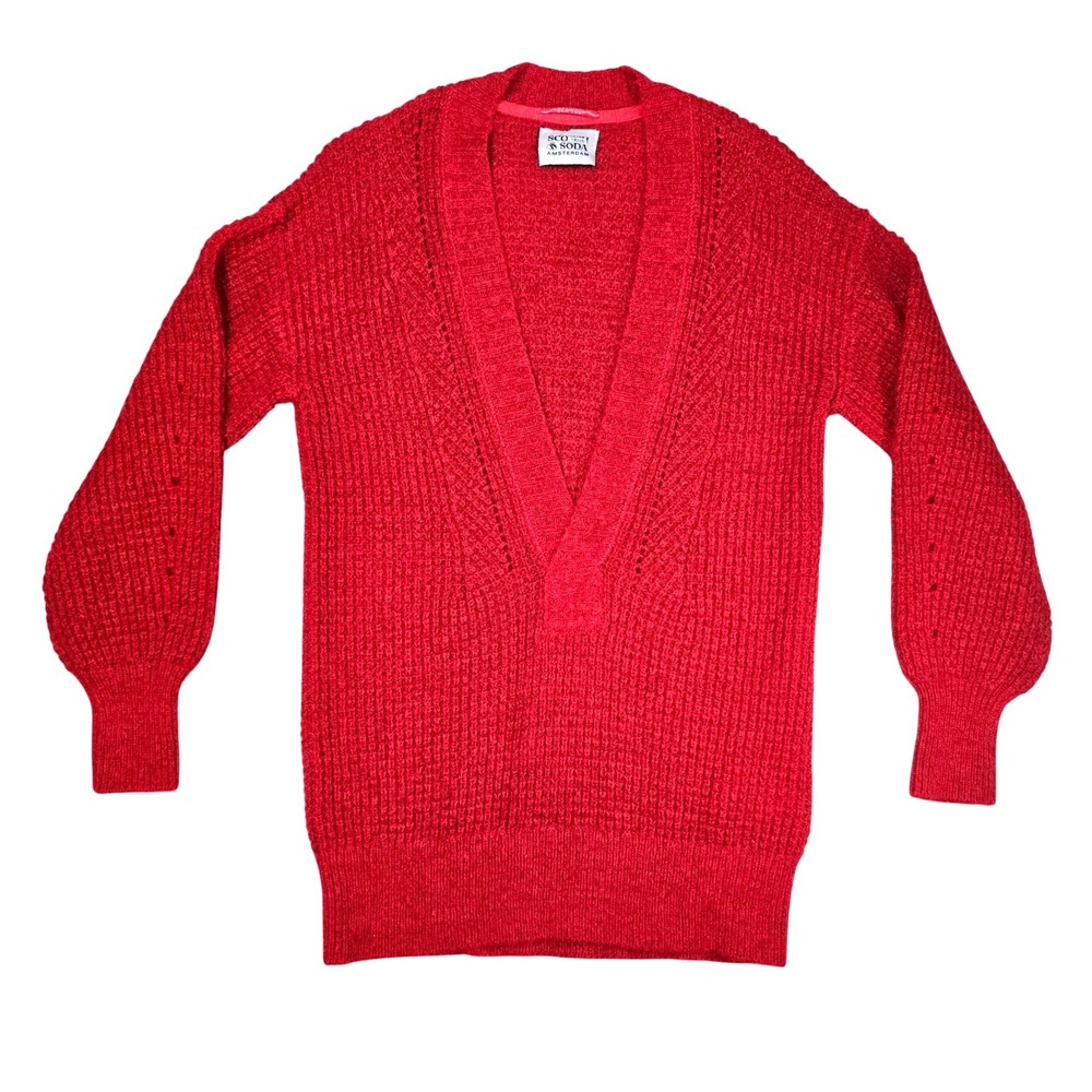 Scotch Soda V Neck Sweater Womens Small Red Knit Mohair Wool Blend